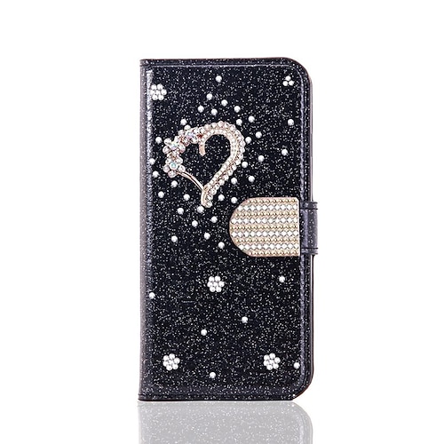 Handy Hülle Handyhüllen Für Samsung Galaxy S26 Ultra Plus S25 S24 S23 S22 S21 FE S21 Ultra Plus S20 A55 5G A35 5G Brieftaschenhülle Mit Ständer Bling Strass Herz Glitzernd Blume PU-Leder Image