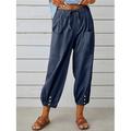 Damen-Loungewear-Hose aus Baumwolle und Leinen, reine Farbe, elastischer Bund mit Kordelzug, einfach, lässig, bequem, Zuhause, Alltag, Urlaub, atmungsaktiv, Tasche, Sommer, Frühling, Schwarz, Weiß