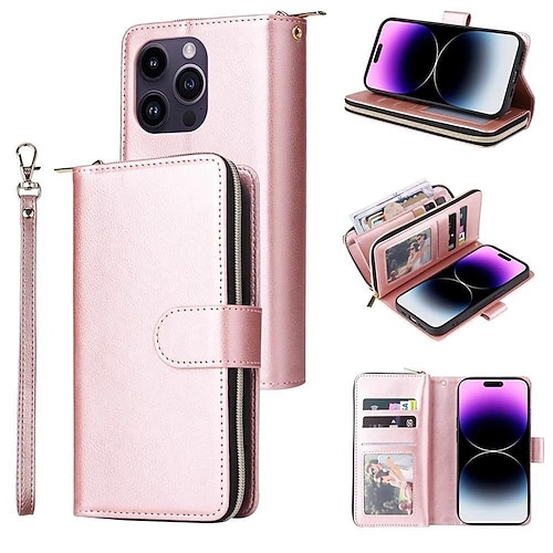 Handy Hülle Handyhüllen Für iPhone 17 Pro Max 17 Air 16 15 14 Pro Max Plus 13 12 11 Pro Max Mini Brieftaschenhülle Mit Ständer Magnetisch Reisverschluss Retro TPU PU-Leder Image