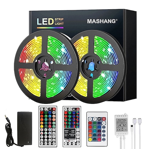 LED Strip Lichter RGB 5M 10M 15M 20M LED Lichter Flexibel Farbwechsel SMD mit IR Fernbedienung und 100-240V Adapter für Zuhause Schlafzimmer Küche TV Hintergrundlichter DIY Dekor DC12V Image