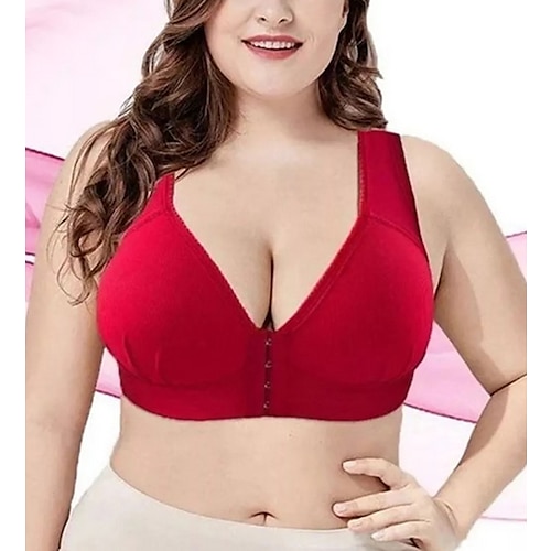 Push-Up-BHs für Damen, vollständige Abdeckung, Spitze, reine Farbe, Frontverschluss, Nylon, sexy, 1 Stück, schwarz, rosa, Heim-Outfits Image