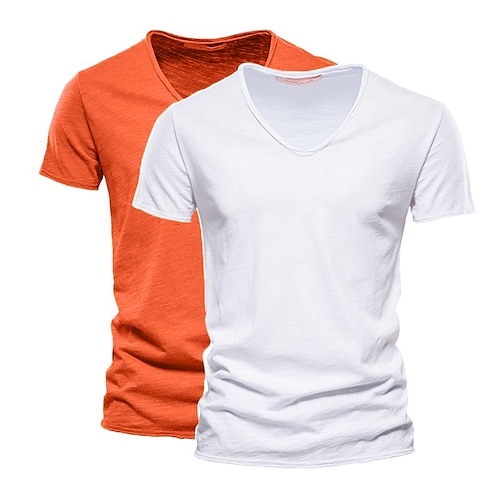 Herren T Shirt T-Shirt Kurze Ärmel V Ausschnitt Sommer Einfach Mode Designer Basic V-Ausschnitt Mehrfachpackung Urlaub Straße Ausgehen Weiß und Blau Orange / Grün Schwarz Schwarz Top T-Shirt für Image