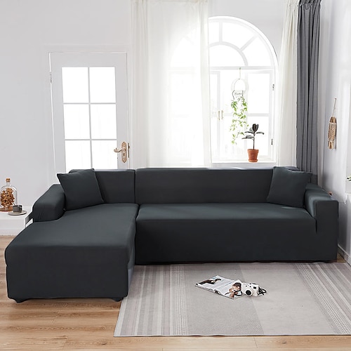 Stretch-Sofabezug, Schonbezug, weinrot, elastisch, Sofagarnitur, Sessel, Loveseat, 4- oder 4- oder 3-Sitzer, L-Form, graublau, einfarbig, weich, strapazierfähig, waschbar Image