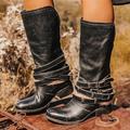 Damen Stiefel Slouchy-Stiefel Übergrössen Reitstiefel Outdoor Täglich Feste Farbe Kniehohe Stiefel Winter Blockabsatz Runde Zehe Elegant Vintage Wanderschuhe PU Reißverschluss Schwarz Braun