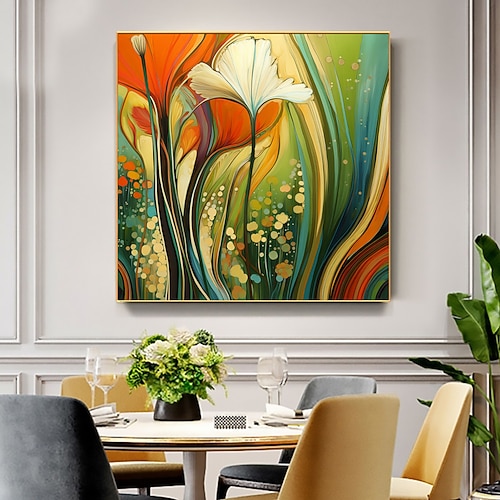Handgefertigtes Original-Blumenölgemälde auf Leinwand, abstraktes Pflanzenkunstgemälde für die Inneneinrichtung mit gespanntem Rahmen/ohne Innenrahmengemälde Image
