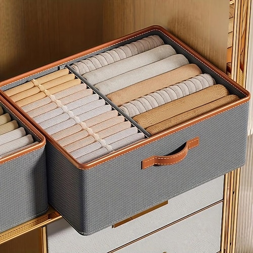 Aufbewahrungsbox für Kleiderschrank-Kleidung, faltbare Aufbewahrungsbox aus Stoff, Organizer-Aufbewahrungsbox, großes Fassungsvermögen für Kleidung, Hosen, Unterwäsche, Socken, Sortier-Aufbewahrungsbox, Aufbewahrungsbox für den Haushalt Image