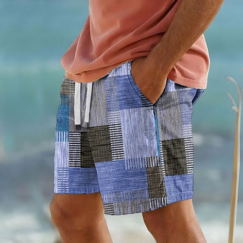 Herren Farbblock Patchwork Geometrie Badehosen Badeshorts Boardshorts Mittlere Taille Urlaub Hawaiianisch Lässig Urlaub Ferien Strand Kordelzug mit Mesh-Futter Elastischer Bund Designer Bekleidung Image
