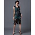 Goldene Zwanziger 1920er Wilde Zwanziger Knielang Flapper Kleid Kleid Halloween Kostüme Der große Gatsby Charleston Hochzeitsgast Pailletten Patchwork Bestickt Kostüm Damen Hochzeit Party