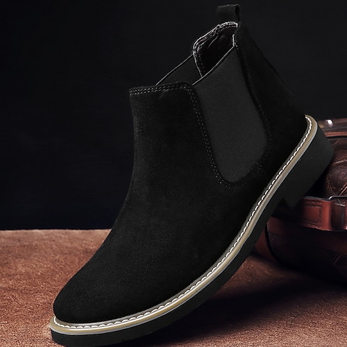 braune Chelsea-Stiefel aus Wildlederimitat für Herren – klassische Schlupfstiefeletten mit elastischen Seitenteilen und Gummisohle für die Freizeit Image