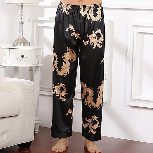 Herren Pyjamahose Schlafanzüge Lounge Hose Seidenhose Grafik-Drucke Stilvoll Brautkleider schlicht Komfort Heim Täglich Bett Kunstseide Komfort Sommer Frühling Schwarz Rote Image