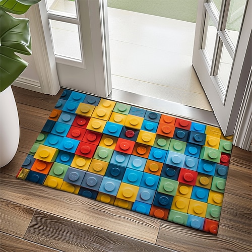 Regenbogenziegel-Fußmatte, Fußmatten, waschbare Teppiche, Küchenmatte, rutschfester, ölbeständiger Teppich, Innen- und Außenmatte, Schlafzimmerdekoration, Badezimmermatte, Eingangsteppich Image