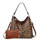 Damen Handtasche Umhängetasche Bucket-Taschen PU-Leder Einkauf Täglich Reißverschluss Hohe Kapazität Kuh-Druck Leopard Brown Braunes zweiteiliges Set mit Milchmuster Zweiteiliges Set in Leopardenbraun