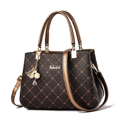 Damen Handtasche Umhängetasche Schultertasche Boston-Tasche PU-Leder B¨¹ro Täglich Festtage Anhänger Reißverschluss Hohe Kapazität Wasserdicht Langlebig Geometrisch Farbblock dunkles Ahornblatt mit