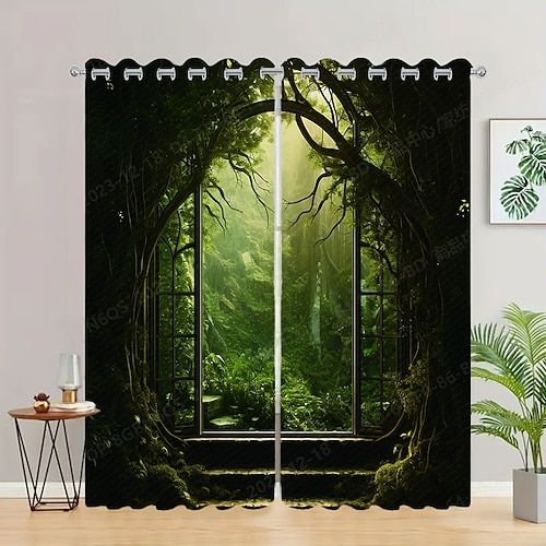 2 Paneele, Landschaftswald-Vorhang, Verdunkelungsvorhang für Wohnzimmer, Schlafzimmer, Küche, Fensterbehandlungen, wärmeisolierte Raumverdunkelung Image