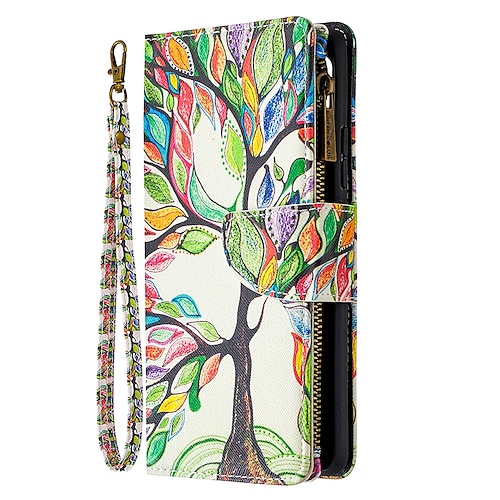 Handy Hülle Handyhüllen Für Samsung Galaxy S24 S23 S22 S21 FE S21 Ultra Plus A54 A73 A53 S20 A32 Brieftaschenhülle Flip Mit Handgelenkschlaufe Ständer Baum Schmetterling Blume / Blumenmuster PU-Leder Image