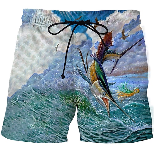 Herren Grafikdrucke Fisch Badehosen Badeshorts Boardshorts Mittlere Taille Mode Streetwear Lässig Outdoor Täglich Ferien Tasche Kordelzug Elastischer Bund Designer Bekleidung Image