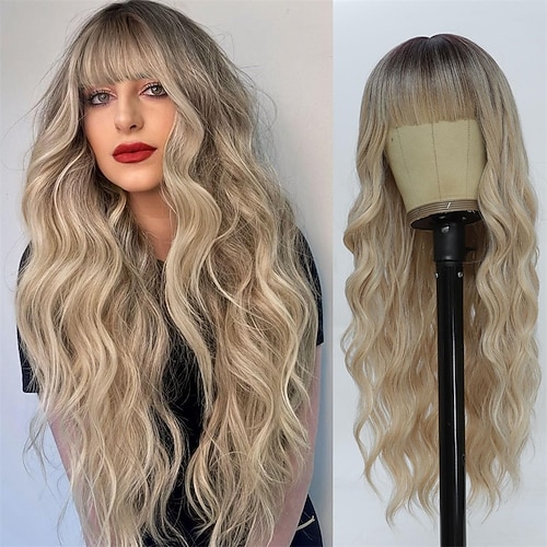 Weiße Perücken mit Pony für Frauen, lange gewellte synthetische Perücke, buntes Perückenhaar, hitzebeständige Perücken für Cosplay-Partys Image