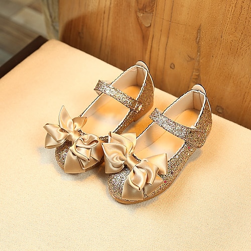 Glitzernde, goldene Mary-Jane-Schuhe für Mädchen mit Satinschleife – funkelnde Abendschuhe für Partys, Hochzeiten und besondere Anlässe