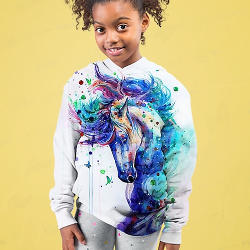 Mädchen 3D Tier Geometrisch Kapuzenpullover Langarm 3D-Druck Aktiv Modisch Basic kinderkleidung 2-13 Jahre Sports Outdoor Image