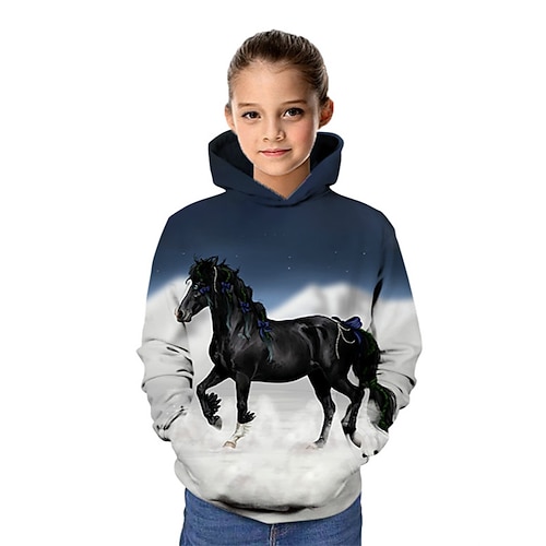 Mädchen 3D Tier Geometrisch Kapuzenpullover Langarm 3D-Druck Aktiv Modisch Basic kinderkleidung 2-13 Jahre Sports Outdoor Image
