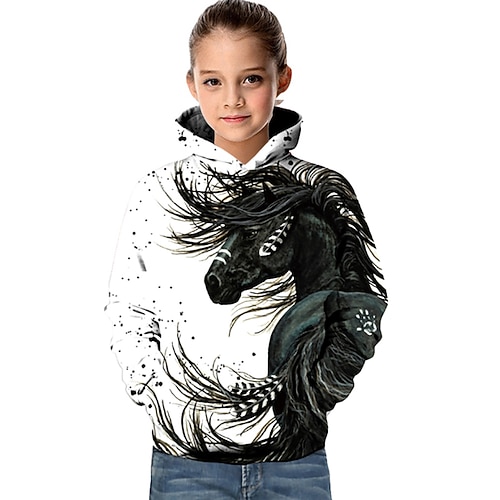 Mädchen 3D Tier Geometrisch Kapuzenpullover Langarm 3D-Druck Aktiv Modisch Basic kinderkleidung 2-13 Jahre Sports Outdoor Image