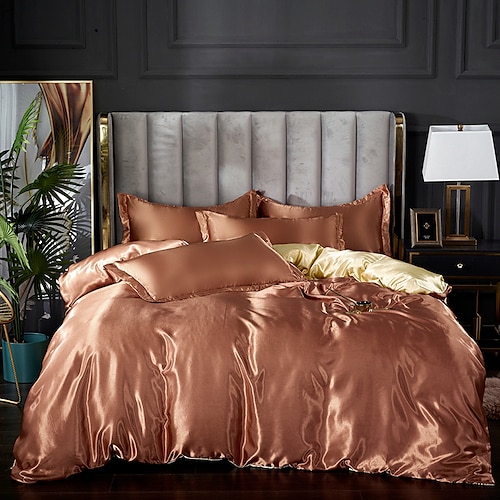 Fleckseide Bettbezug Bettwäsche-Sets Bettbezug mit 1 Bettbezug oder Bettdecke, 1 Blatt, 2 Kissenbezüge für Doppelbett/Königin/König (1 Kissenbezug für Zwilling/Einzelbett) Image