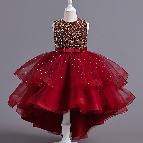 kinderkleidung Mädchen Kleid Party Kleid Feste Farbe Ärmellos Leistung Hochzeit Besondere Anlässe Pailletten Gitter Elegant Modisch bezaubernd Polyester Maxi abendkleider Federkleid Schaukelkleid Image