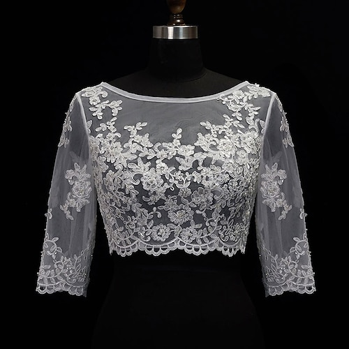 Stola Schal Schals Wickeltücher für Frauen Bolero Sexy Brautkleidung Halbe Ärmel Spitze Hochzeit Schals Mit Knopf Für Hochzeit Frühling Sommer Image