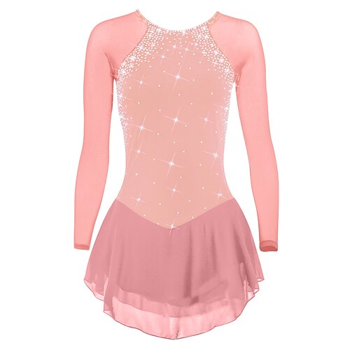 Eiskunstlaufkleid Damen Mädchen Eislaufen Kleider Violett Schwarz Weiß Rückenfrei Gitter Spandex Hochelastisch Ausbildung Wettbewerb Eiskunstlaufkleidung Klassisch Kristalle Langarm Eislaufen Image