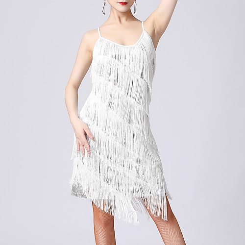 Latein-Tanz Kleid Pure Farbe Farbaufsatz Pailetten Damen Leistung Ausbildung Ärmellos Hoch Polyester Image