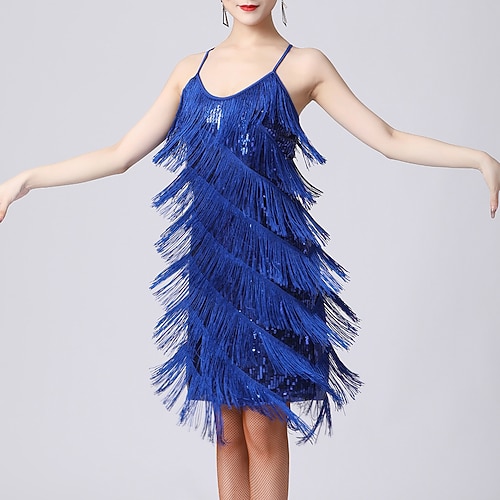 Latein-Tanz Kleid Pure Farbe Farbaufsatz Pailetten Damen Leistung Ausbildung Ärmellos Hoch Polyester Image