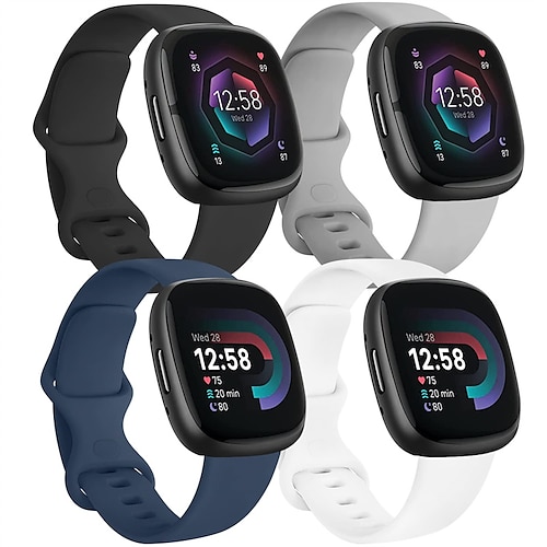 4 Packung 3 Pack Smartwatch-Band Kompatibel mit Fitbit Versa 4 Sense 2 Versa 3 Sense Weiches Silikon Smartwatch Gurt Verstellbar Frauen Männer Sportarmband Ersatz Armband Image