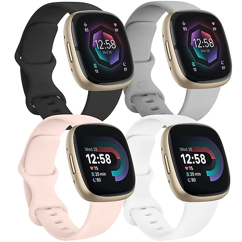4 Packung 3 Pack Smartwatch-Band Kompatibel mit Fitbit Versa 4 Sense 2 Versa 3 Sense Weiches Silikon Smartwatch Gurt Verstellbar Frauen Männer Sportarmband Ersatz Armband Image