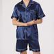 Herren Schlafanzüge Schlafanzug Set Pyjama aus Seide Pyjama-Oberteil und Shorts 1 Set Glatt Modisch Komfort Heim Bett Kunstseide Komfort Kargen Kurzarm Kurze Hosen Taste Frühling Sommer Schwarz Blau