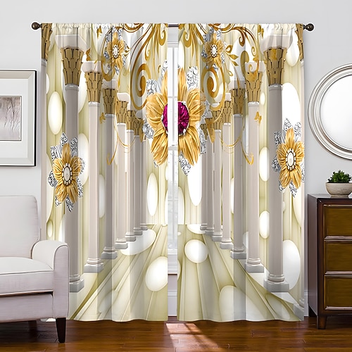 2 Paneele goldener Rosen-Vorhang, Verdunkelungsvorhang für Wohnzimmer, Schlafzimmer, Küche, Fensterbehandlungen, wärmeisolierte Raumverdunkelung Image