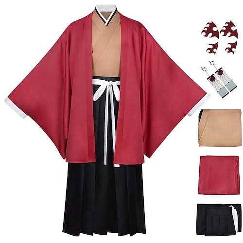 Yoriichi Tsugikuni Anime Cosplay-Anzüge Kimonoo Halloween Karneval Oberteil Hose Ohrringe Für Herren Damen Erwachsene Image