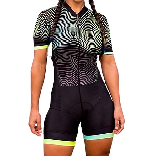 Damen Triathlonanzug Kurzarm Mountainbike MTB Straßenradsport Sommer Frühling Herbst Schwarz Weiß Rot Gemustert Fahhrad Schnelltrocknend Weich Rückentasche Schweißableitend Elastisch Sport Bekleidung Image