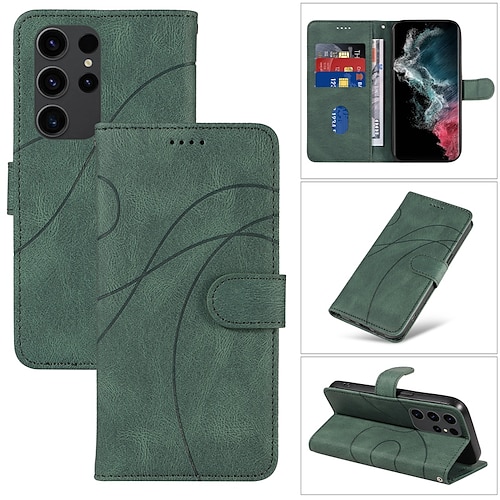 Handy Hülle Handyhüllen Für Samsung Galaxy S25 S23 S22 S21 FE S21 Ultra Plus A14 A23 A32 Brieftaschenhülle Mit Handgelenkschlaufe Mit Kartenhalter Ständer Geometrisches Muster TPU PU-Leder Image