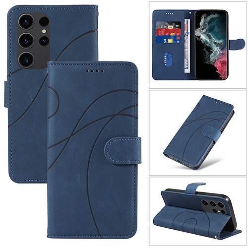 Handy Hülle Handyhüllen Für Samsung Galaxy S25 S23 S22 S21 FE S21 Ultra Plus A14 A23 A32 Brieftaschenhülle Mit Handgelenkschlaufe Mit Kartenhalter Ständer Geometrisches Muster TPU PU-Leder Image