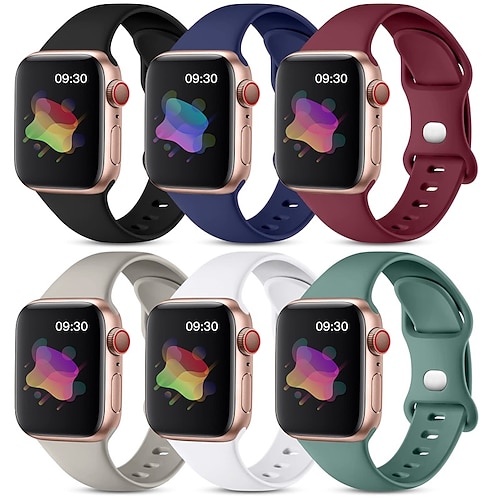 6er Pack Sportarmband Kompatibel mit Apple Watch Armband 38mm 40mm 41mm 42mm 44mm 45mm 49mm Damen Herren Wasserfest Weiches Silikon Ersatzarmband für iwatch Serie Ultra 8 7 6 5 4 3 2 1 SE Image