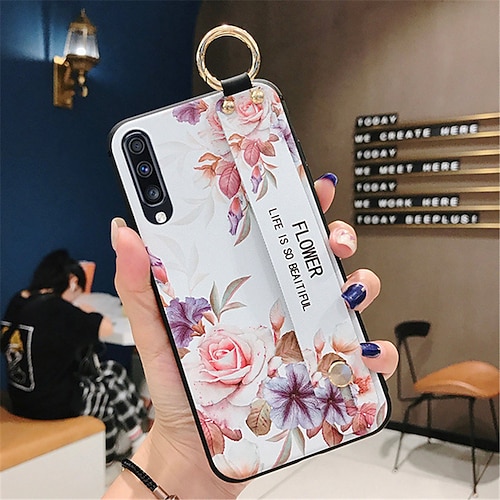 Handy Hülle Handyhüllen Für Samsung Galaxy S26 Ultra Plus S25 S24 S23 S22 S21 FE S21 Ultra Plus S20 A14 A34 Rückseite Mode Mit Handgelenkschlaufe Ständer Blume TPU Image