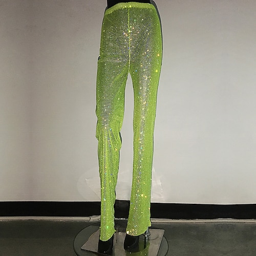 Metallisch Glitzern Hose Transparente Mesh-Strass-Abdeckung Disco Einfarbig Kostüm Damen Party Club Pride Parade Erwachsene Hose Image