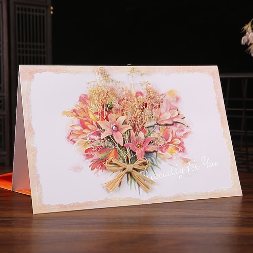 Handgemachte Trockenblumen-Grußkarten, Dankeskarte, Geburtstagsfeier, Abschlussfeier, Hochzeitseinladung, Jahrestagskarte, Blumenstraußkarte für Ehefrau, Valentinstag, Muttertagsgeschenk Image
