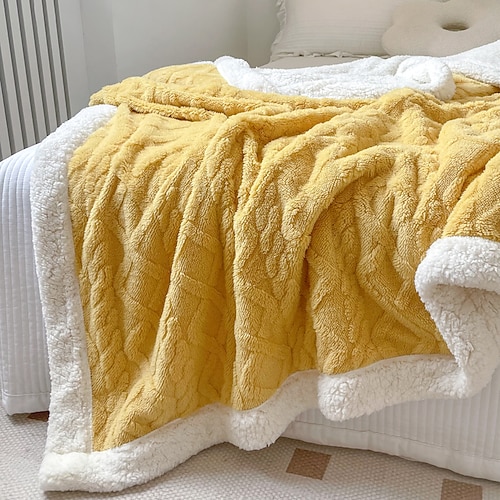 Einfarbige, verdickte, warme, doppellagige Lamm-Kaschmir-Jacquard-Decke, Büro-Nickerchen-Decke, Sofawärmer, superweiche Decken Image