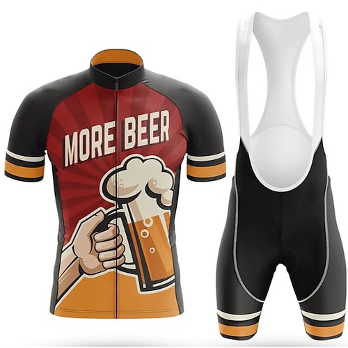 Herren Radtrikot mit Trägershorts Kurzarm Mountainbike MTB Straßenradsport Sommer Frühling Schwarz Rot Königsblau Grafik Lustig Bikes And Beer Riding Club Fahhrad 3D-Polster Schnelltrocknend Image