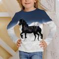 Kinder Mädchen T-Shirt Langarm 3D-Druck Pferd Tier Weiß Kinder Oberteile Herbst Winter Aktiv Modisch Täglich Outdoor Regular Fit 3-12 Jahre