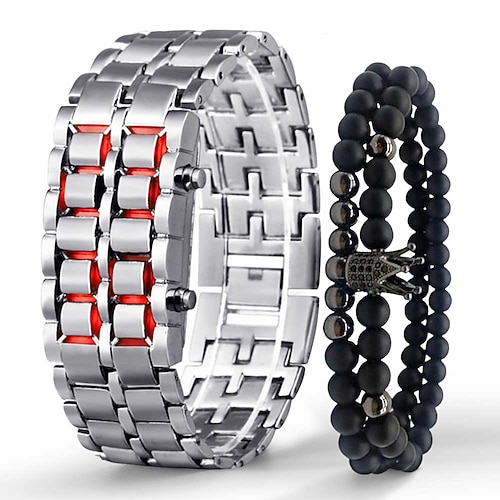 Armbanduhren für Männer Lava Eisen Samurai Metallarmband Lava Uhr LED digitale Uhr Geschenke für männliche Jungen Sport Kreative Uhr