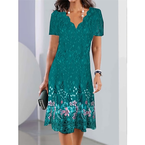 Damen Mini Kleid Petite Kleid Sommerkleid A-Linien Kleid Sommerkleid Mode Streetwear Modern Outdoor Urlaub Alltag Lockerer Sitz Floral Kurze Ärmel Herzform Silber Blau Dunkelgrün Fuchsia Image