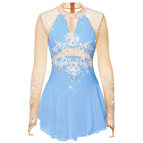 Eiskunstlaufkleid Damen Mädchen Eislaufen Kleider Austattungen Schwarz Weiß Gelb Elasthan Hochelastisch Wettbewerb Eiskunstlaufkleidung Handgemacht Waffeloptik Modisch Langarm Eislaufen Wintersport Image