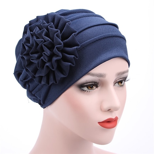 Damenhüte Frühling Sommer einfarbig Blumen Beanie Hut Muslim Stretch Turban Hut Mütze Haarausfall Kopfbedeckung Hijab Mütze Image